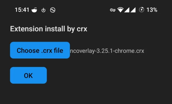 Edge の Extension install by crx 画面のスクリーンショット。